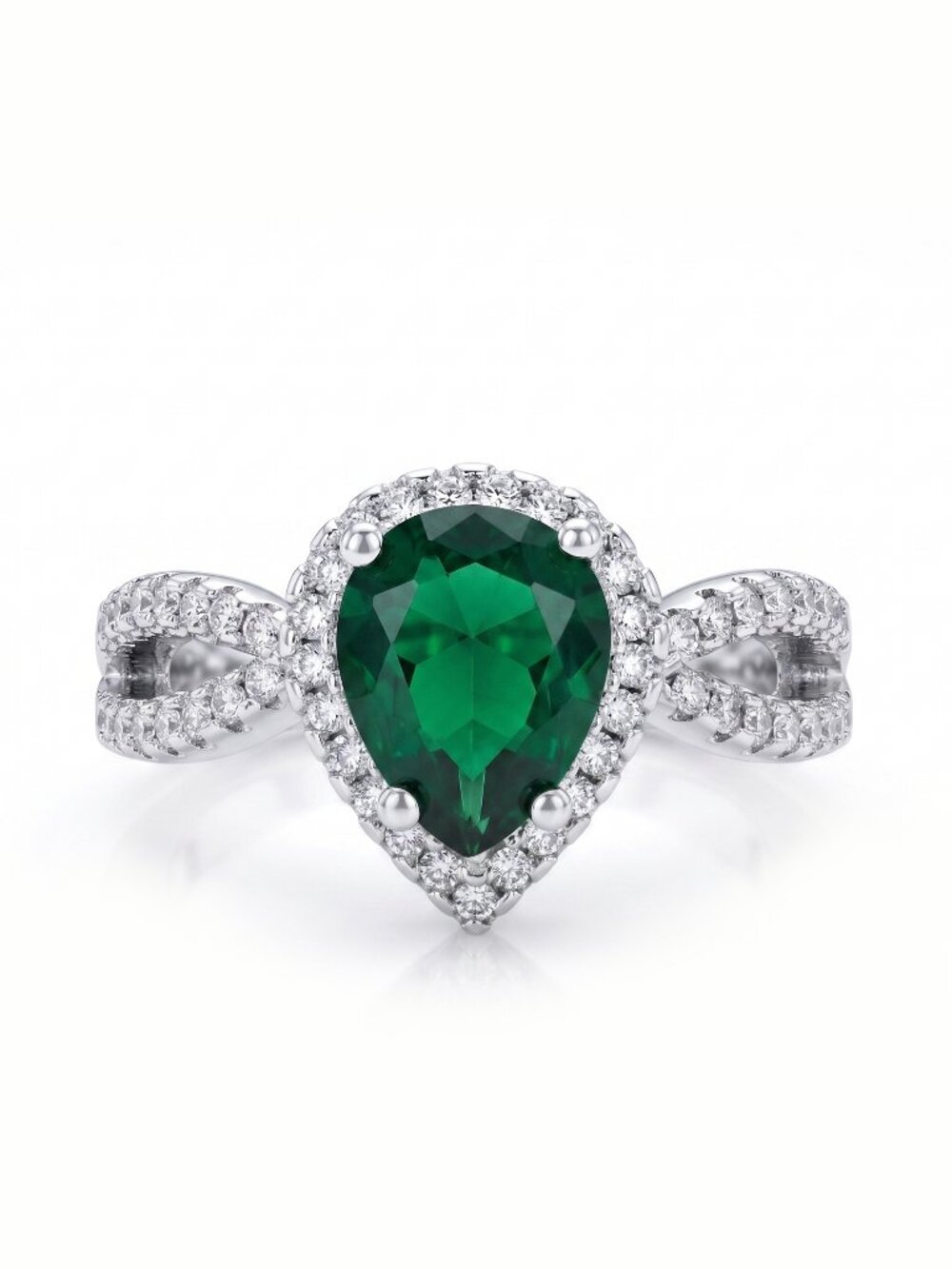 Emerald Green Gemstone Pear Ring, 925 Sterling Silver Charmed Aroma
